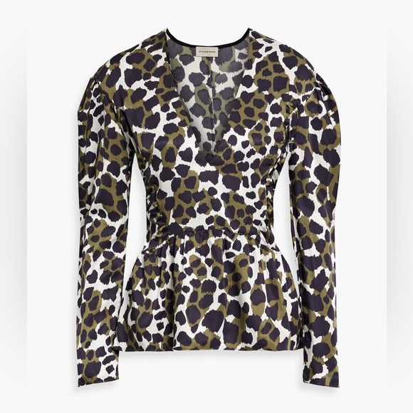 By Malene Birger Tops - By Malene Birger - Orites Leopard Printed Peplum Long Sleeve Blouse - Size 42